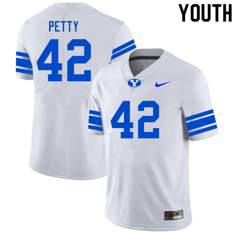 Youth #42 Mike Petty BYU Cougars College Football Jerseys Sale-White